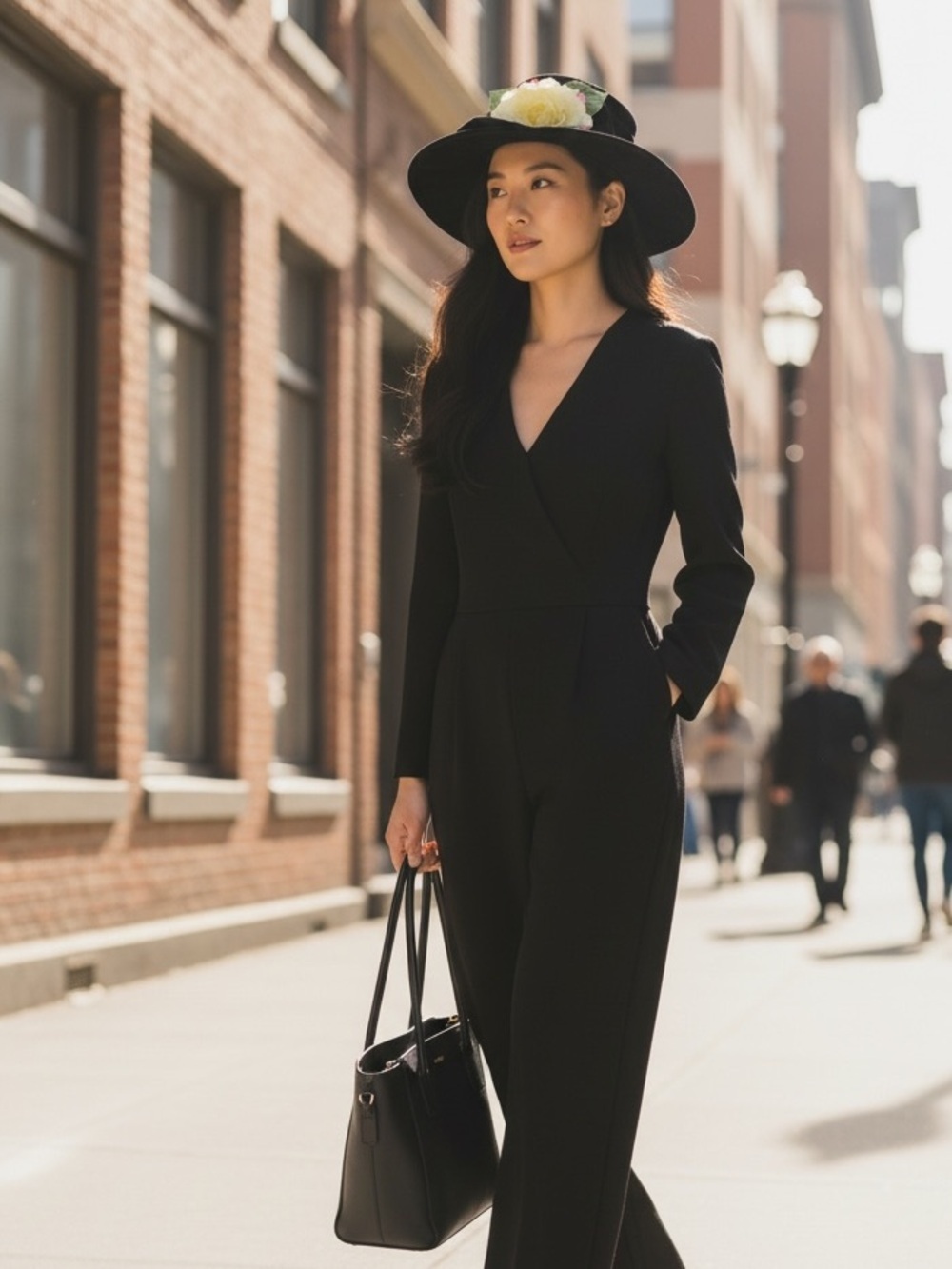 Elegant Black Hat with Floral Accent